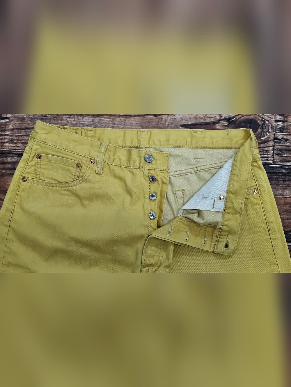 Levi's 501 Men's Size 38x29 Altered Button Fly Denim Mustard Yellow - Picture 3 of 10